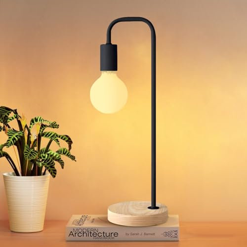 OKSANO Industrielle Tischlampe für Schlafzimmer, voll dimmbare moderne Nachttischlampen mit 2700K Warme Glühbirne für Kinder Lesen, Minimalistische Nachttischlampen für, Büro (schwarz)