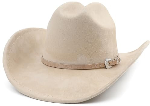 Melesh Großer Cowboyhut für Damen und Herren, breite Krempe, Cowgirls, Strand, Cattleman, Western Cowboys Hut, Beige, L
