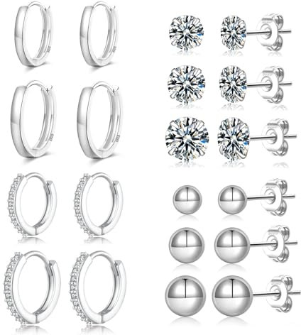 LOUMILEO Creolen Silber 925 Kleine Silber Ohrstecker mit Zirkonia Hypoallergen Ohrringe Silber Ohrstecker Kleine Ohrringe Silber 925 Stercker Set für Mehrere Piercings 10 Paar