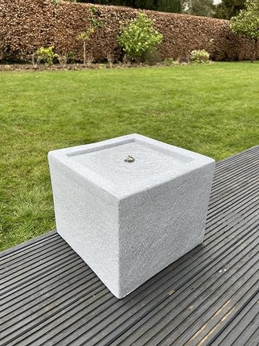 allpondsolutions Square Solar Water Feature with LED Lights in Light Grey - 37x37x30cm