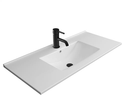 Alpenberger Waschbecken Badezimmer Waschtisch | Einbauwaschbecken | Aufsatzwaschbecken Eckig | Waschplätze Gäste WC Waschbecken 90 cm Breit | Handwaschbecken mit Keramik Versiegelung Nano
