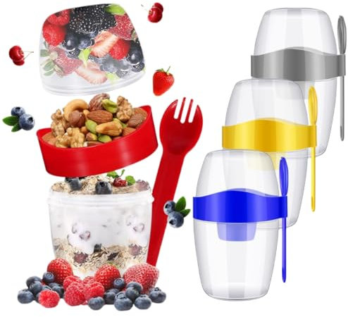 MEETOZ 4 Pack 870ML Breakfast Yogurt Oats Cups,Cereal Yogurt Parfait Cups with Lids and Spoon,Breakfast On the Go Cups,for Overnight Oats Oatmeal Granola Fruit Snacks and Meal Prep