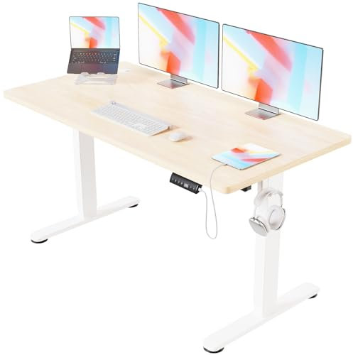 Devoko 160x80cm Scrivania Regolabile In Altezza,Scrivania Elettrica Con Gestione dei cavi e porta di ricarica USB,Altezza Regolabile 72-116 cm. 3 Altezze Di Memoria.Scrivania Per Ufficio(Rovere)