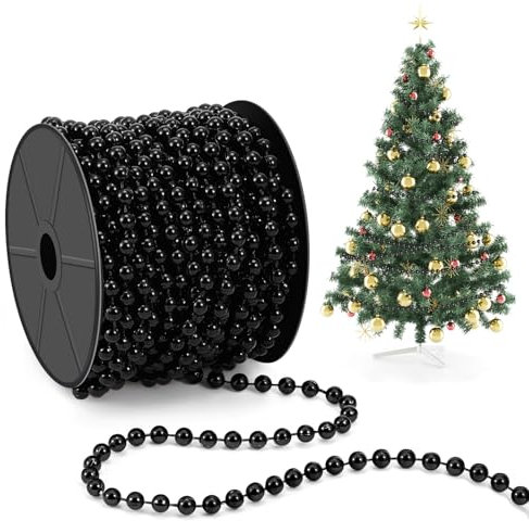 Chuangdi Perlenkette Weihnachtsbaum 15 M/Rolle 6mm Perlenschnur Perlengirlande Dekoration Weihnachtsbaumschmuck Kunststoff Perle Christbaumschmuck PerlenbandZubehör für DIY (Schwarz)