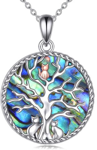 YAFEINI Collar del árbol de la vida con colgante de árbol genealógico de plata de ley y gato. Regalos de cumpleaños para madre, hija y hermana.