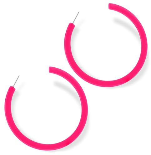JJUNW 1 Paar Neon Ohrringe Damen, Vintage Acryl Ohrringe Neon Accessoires Damen Bunte Neon Schmuck Ohrringe Pink für 80er Party Zubehör Mottopartys Kostümpartys Weihnachten Halloween(Kreise)