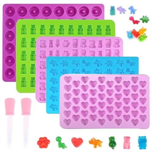 Silicone Gummy Candy Molds - 5PCS Bear Moulds with 2 Droppers, Non-Stick Jelly Molds for Sweets, Fondant, Cake Decor