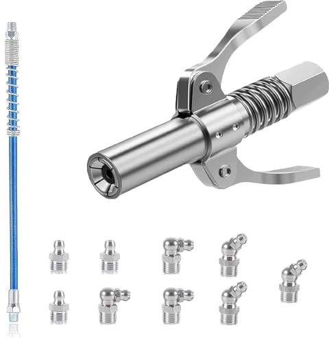 Embout de Pompe à Graisse, Coupleur pour Pistolet à Graisse, Coupleur G à Double Poignée, Embout pour Pistolet à Graisse avec Tuyau de 30 cm,pour Tous Types de Pistolets à Graisse