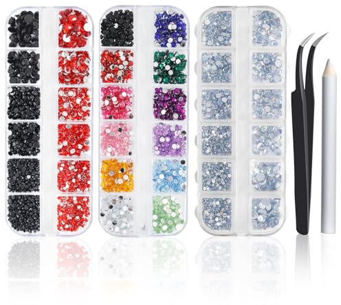 AiQInu 4200 piezas Decoracion Uñas, Cristales para Uñas, Gemas de espalda Con Pinzas De Recogida y Pluma Punteadora (4 Tamaños, 12 colores)