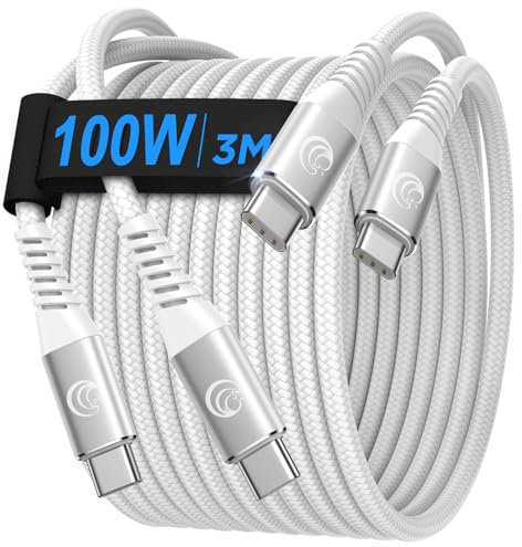 USB C auf USB C Kabel [ 2Stück 3M+3M ] 100W USB C Kabel Weiß PD Schnellladekabel Nylon USB Typ C Ladekabel für iPhone 16 Pro Max, iPhone 15, Samsung S24 S23 S22 S21,iPad, MacBook Pro/Air,Pixel,Switch