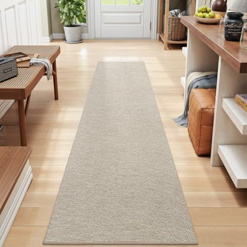 DEXI Alfombra Cocina 43.5 x 200 cm, Antideslizante y Absorbente, Fácil de Limpiar, Resistente a Las Manchas y a la Decoloración, Alfombras Pasillo para Puerta, Lavadero, Comedor, Beige