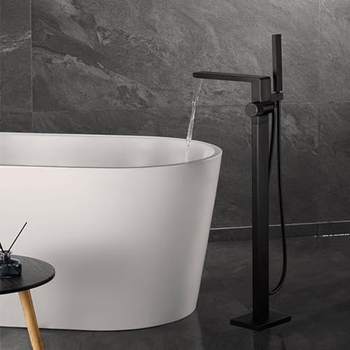 PUFAHAU Badewannenarmatur mit Dusche Schwarz Heiß- und Kaltwasser-Wasserfall-Duschmischbatterie Einhebelmischer Messing, Gun Grey(Chrome-A)