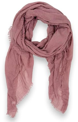Ziona Leichtes Tuch Damen Sommer Schal dünn einfarbig Frühling Uni Halstuch Crinkle mit feinen Fransen (Altrosa)