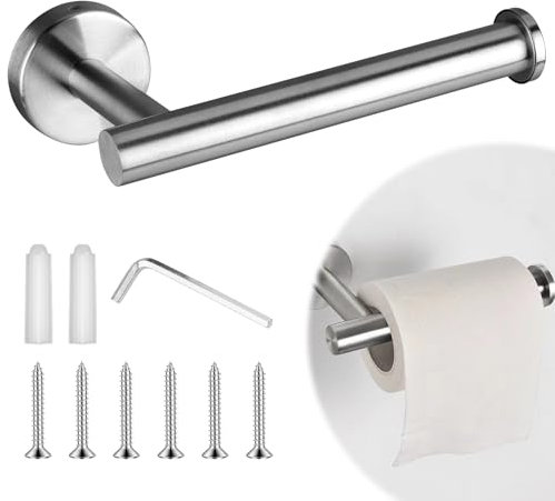 Toilet Roll Holder Wall Mounted,Toilet Paper Holder Self Adhesive No Drilling Stainless Steel Rust Resistant for Bathroom and Kitchen,Strong Adhesiveness and Waterproof(Polished,Silver)