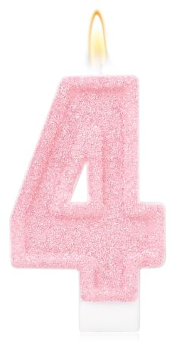 Rosa Geburtstagskerzen mit Zahlen, Romantischer Kuchen Rosa Zahlenkerzen Jubiläums-Kuchenaufsatz Dekoration Süßes Geburtstagsparty-Zubehör für Hochzeitstagsfeiern (4)