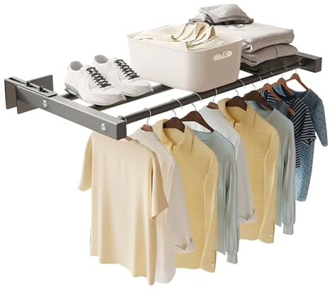 Inscrip Tendedero extensible, tendedero para balcón, toallero, con brazos telescópicos ajustables, tendedero de 3 barras, adecuado para barandillas de 1 a 11 cm (grande A)