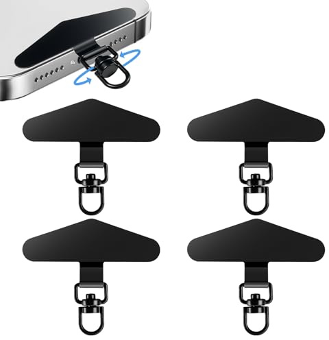 MAJOYLIFE 4 Stück Handykette Halterung, Handy Band Universalpads 360° Drehbarer, 0,3mm Edelstahl Phone Lanyard Patches für die Meisten Handyhülle (4 Schwarz)