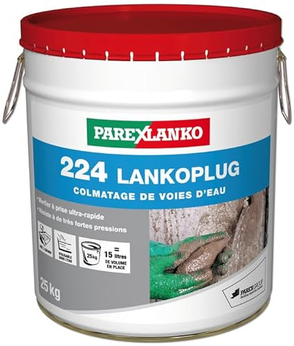 PAREXLANKO - Mortier anti-infiltration ultra-rapide - LANKO 224 PLUG - 25kg | Colmatage instantané des fuites sous pression - Pour caves et sous-sols humides - Prise ultra rapide - Étanchéité