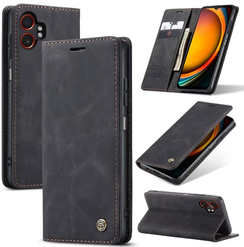 WJXEXRS Handyhülle für Samsung Galaxy XCover 7 Pro Hülle, Premium Klapphülle Leder Schutzhülle Klappbar mit Kartenfach Ständer Magnet Handytasche Standfunktion Flip Case Lederhülle - Schwarz