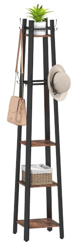 HOMCOM Porte-manteaux 4 étagères autoportant, Brun rustique | 8 crochets, 4 étagères, pour vêtements, sacs, chapeaux, organisateur industriel, maison, entrée, couloir, chambre