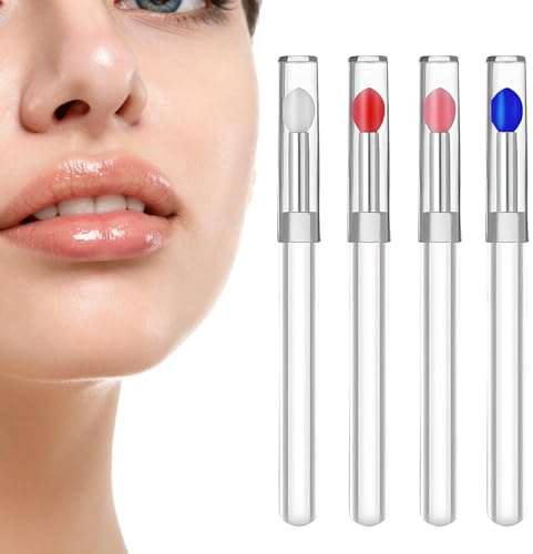 4 Stück Silikon-Lippenstifte-Pinsel, Wiederverwendbare Applikatoren für Lippenpeeling, Geeignet für alle Hauttypen, 11 x 1 x 1 cm, Weiß, Rosa, Wassermelonenrot und Blau