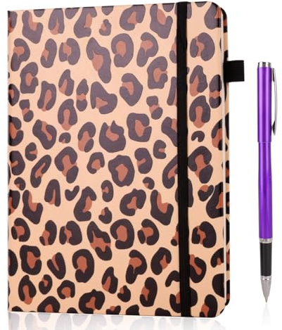 Zidoley Notizbuch A5 mit Stift, Tagebuch für Erwachsene, 240 Seiten Hardcover Notebook, Liniertes Schreibbuch aus PU-Leder, Ideal für Büro, Schule & Zuhause (Leoparden)
