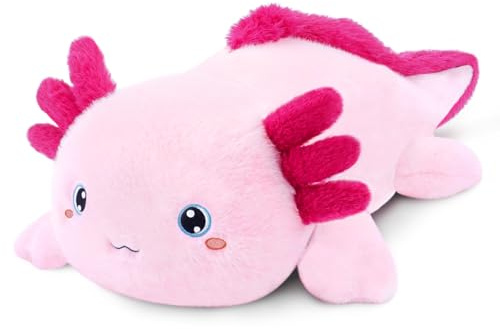 SQEQE Gewichtetes Axolotl Kuscheltier, Weiches Axolotl Plüschtier Kuscheltierkissen mit Gewicht, Niedlich Rosa Plüschtiere für Kinder und Erwachsene 35CM