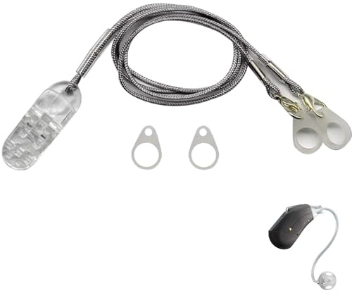 ZenithQuest Hearing Aid Anti-Lost Lanyard, 35cm Grey Nylon Strap with Dual Clear Clips & Soft Silicone Loops, Secure Retainer for Hearing Aids & Amplifiers, Adult Daily Use