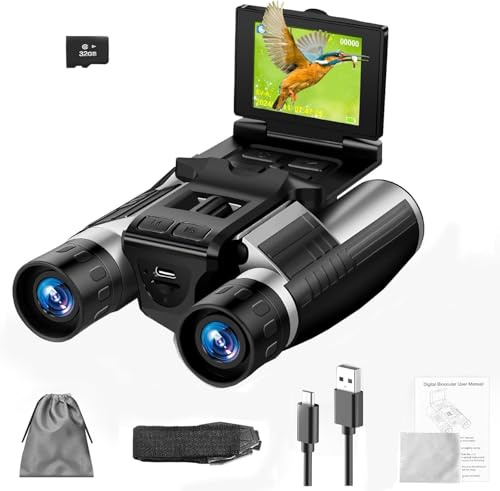 2 in 1 Digital Fernglas mit Kamera, 2,4 Zoll LCD Bildschirm 8X Digital Zoom | 8X Digital Zoom 40MP Kamera 2.5K Videos Ideal für Konzerte, Vogelbeobachtung und Outdoor-Abenteuer mit 32GB SD-Karte