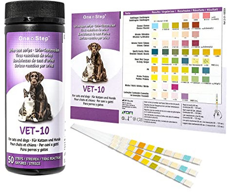 One Step Pet Urine Testing Strips, 50 x Urinalysis Parameter Tests for Dogs, Cats, Vets, Accurate Testing for Veterinarians, Detects UTI, Diabetes, Bladder, Kidney, Liver, SG, pH, Glucose