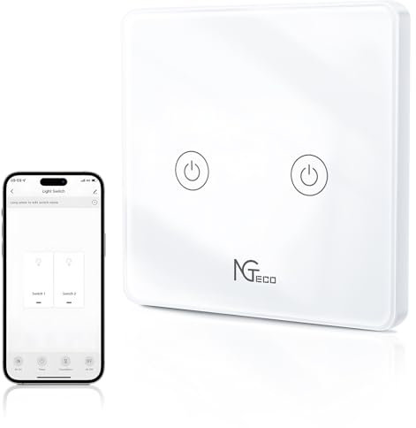 NGTeco Wi-Fi Smart Lichtschalter, App-Steuerung, Sprachsteuerung mit Alexa, Google, Timer, Gruppensteuerung, Perfekt für Smart Homes