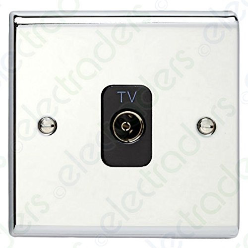 Deta SD1264CHB TV Aerial Co-Axial Socket Isolated - 1 Gang (Polished Chrome/Black Insert)
