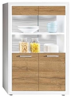 Froschkönig24 Plymouth 2 Kleine Vitrine Wohnzimmer Schrank Eiche dunkel/Weiß