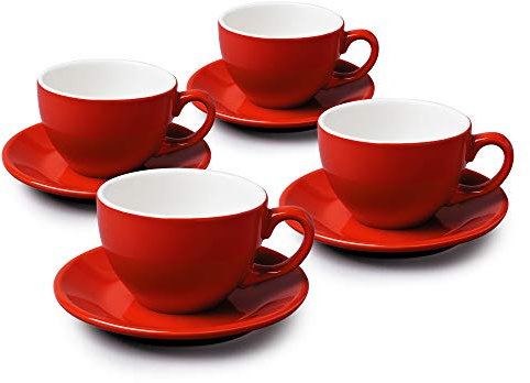 WM Bartleet & Sons 1750 TSET83 Juego de 4 Tazas y platillos de Porcelana de tamaño Grande, 300 ml, Color, Rojo Set de 4