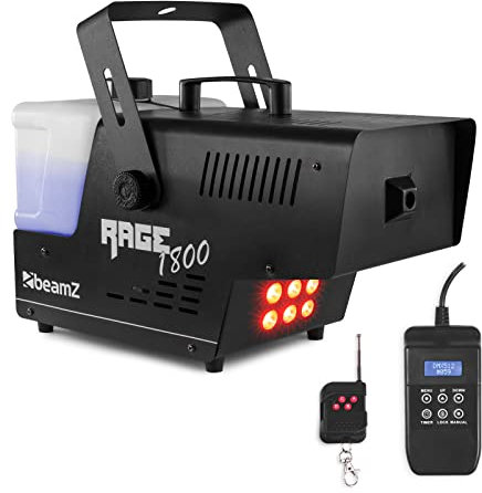 BeamZ Rage 1800LED Machine à Fumée 1800 Watts, LEDs RGBA, Mode DMX, Réservoir 3.5 L, Design Unique et Solide, Télécommande sans Fil et Filaire 3m, Etrier de Montage, Idéal pour Soirée 200 m²