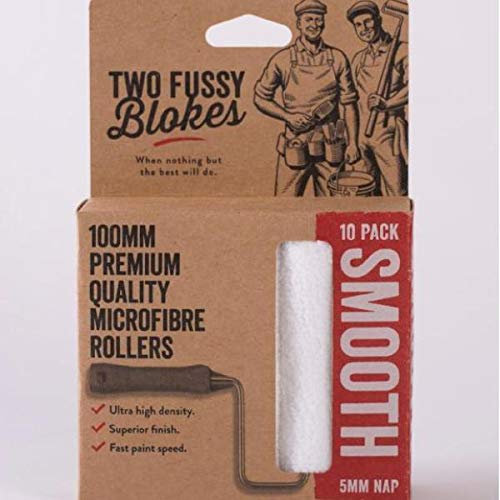 Two Fussy Blokes 4 Inch Microfibre Paint Roller Sleeves – 5mm Nap for Smooth Finish – Ideal for Water-Based Paint, Doors, Trim, Cabinets & Furniture - Spray-like finish [10 Pack]