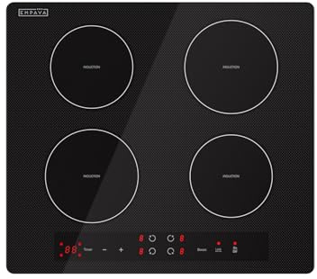 Empava 24” Electric Stove Induction Cooktop with 4 Power Boost Burners Smooth Surface Vitro Ceramic Glass in Black, 24 Inch