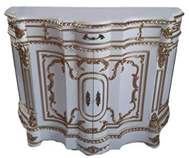Antik königliche Louis XIV. Louises Barock Rokoko Stilmöbel Kommode Sideboard Kommodenschrank Sideboardschrank Farbe: weiß mit Gold Breite 131cm