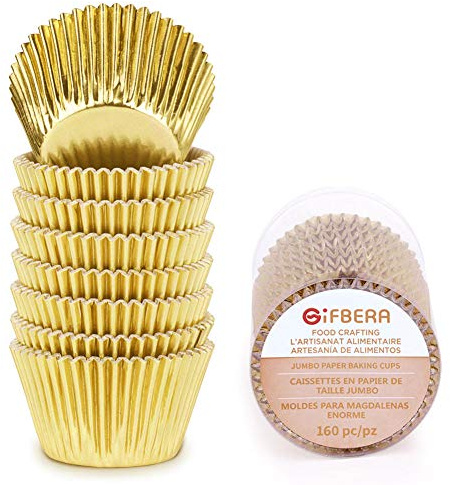 Gifbera Jumbo Large Gold Foil Cupcake Baking Cases/Muffin Cups, Pack of 160