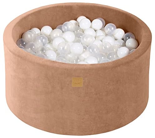 MEOWBABY Bällebad 90x40cm Samt - Bällebad Baby ab 1 Jahr - Ballgrube mit 300 Bällen - Weiches Kinder Bällebad, Beige