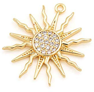 Vintageparts Anhänger als Sonne 16 mm mit Zirkonia 18k Gold beschichtet 1 Stück zum Schmuck selber basteln