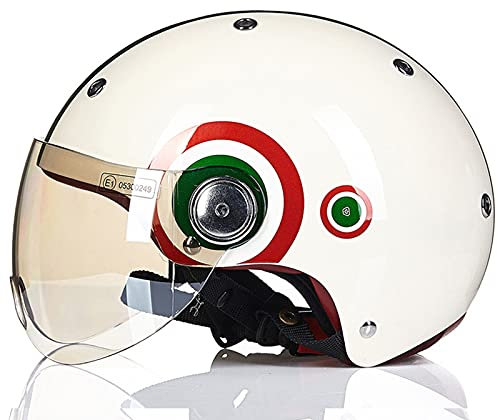 Vintage Jet-Helm Motorrad-Helm Roller-Helm Scooter-Helm Moped Mofa-Helm Chopper Retro Vespa Vintage Pilot Biker Helmet · ECE 22.05 Zulassung mit Visier Offenem Gesicht Helm,A,M