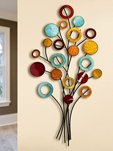 Generisch MF Décoration murale « BUNTI » en métal-Motif arbre de vie-Décoration murale 3D-En métal peint à la main-Hauteur : 97 cm-Jaune,51 x 97 cm