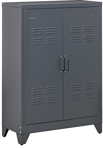 HOMCOM Armoire de Rangement métal Garde-Robe Caisson de Dossier Armoire Bureau sur Pied Style Industriel - 2 étagères - Gris