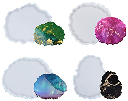 Guanyj Resin Silikonform Untersetzer,4 Pcs Silikonformen,Silikonform für Epoxidharz,Resin Art Achat Untersetzer,Gießformen,Resin Silikonform,DIY Coaster,Art Formen Untersetzer, Weiß, 13 * 13CM