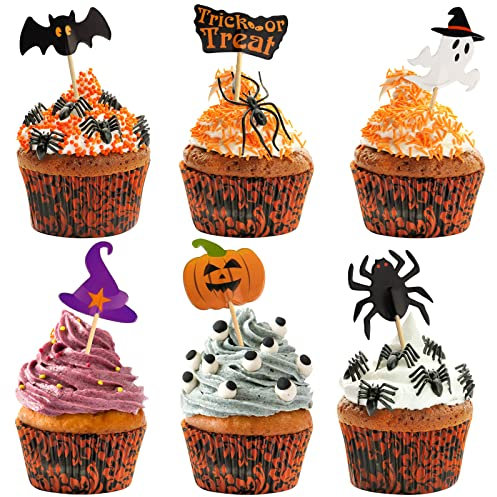FEPITO 120-teiliges Halloween-Dekorationsset – Zahnstocherflaggen & Marker für Partydekoration