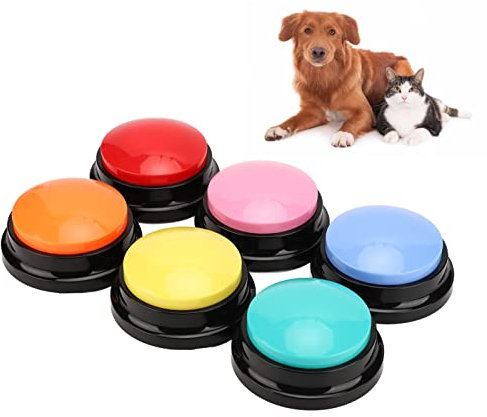 Goshyda Sprachaufzeichnungstaste, 6-teiliges Tragbares Hunde-Aufzeichnungstasten-Set, 30-Sekunden-Aufzeichnungswiedergabe, Batteriebetrieben, Sprechende Tasten für das Training von Katzen und Hunden