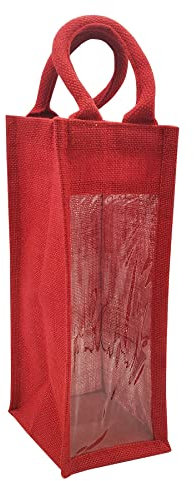 Reusable Wine Bag With Handles Natural Jute Champagne Liquor Gift Bags Single Double Triple Bottle Carrier Holder [Red SINGLE, 1pc]