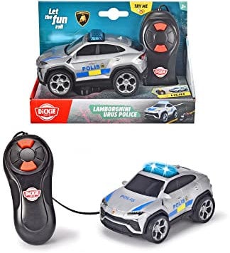 Dickie Toys 203712023033 - Lamborghini Urus Swedish Police Car Cable Controlled - Cable Controlled Lamborghini Urus Swedish Police Car with Flashing Light, 13 cm, from 3 Years