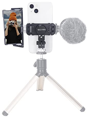 NICEYRIG Smartphone Selfie Vlog Mirror Kit with Flip Screen Mirror & Multifunctional Phone Cold Shoe Tripod Mount Holder Compatible with Most 4.7-6.7 Inch iOS & Android Phones-535(Plus Version)